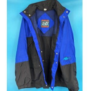 Turning Point Vintage 90s Blue Black Colorblock Hooded Windbreaker Jacket